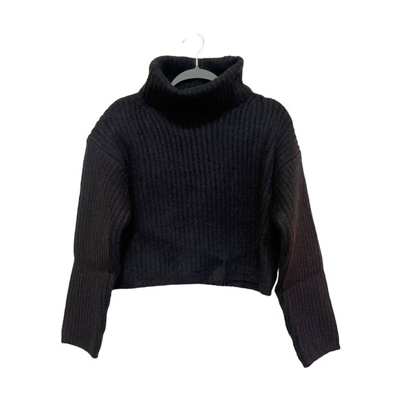 Thakoon Black Alpaca Chunky Knit Cropped Turtle Neck Sweater Sz XL NWT - Picture 3 of 6